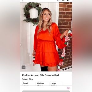 Henhouse Boutique Rocking Around Silk Dress in Red